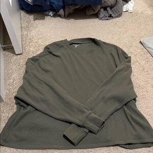 Abercrombie Olive Green Long Sleeve Waffle Knit Top